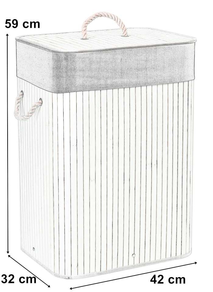 Bambuko skalbinių krepšys su dangčiu 80L baltos ir pilkos spalvos kaina ir informacija | Vonios kambario aksesuarai | pigu.lt
