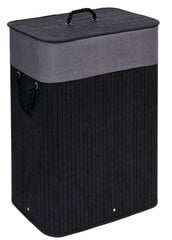 Bambuko skalbinių krepšys su dangčiu 80L juodai pilkos spalvos цена и информация | Набор акскссуаров для ванной | pigu.lt