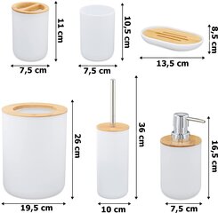 Vonios reikmenys Timor 6 dalių rinkinys, baltas kaina ir informacija | Vonios kambario aksesuarai | pigu.lt