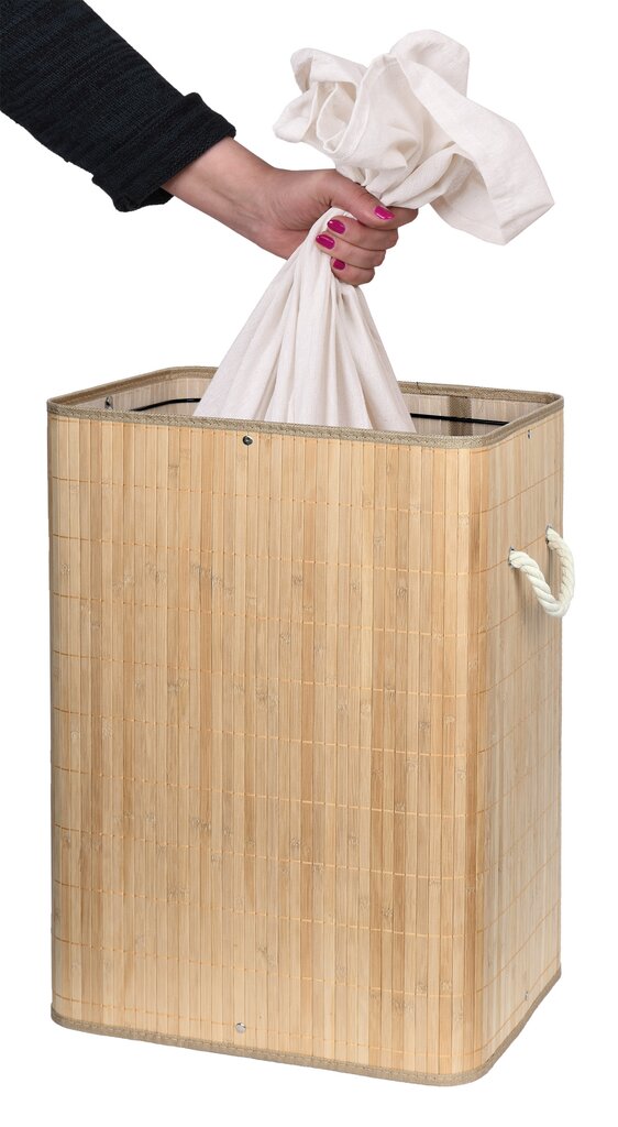 Bambuko skalbinių krepšys su dangčiu Soren 80L natūralus kaina ir informacija | Vonios kambario aksesuarai | pigu.lt