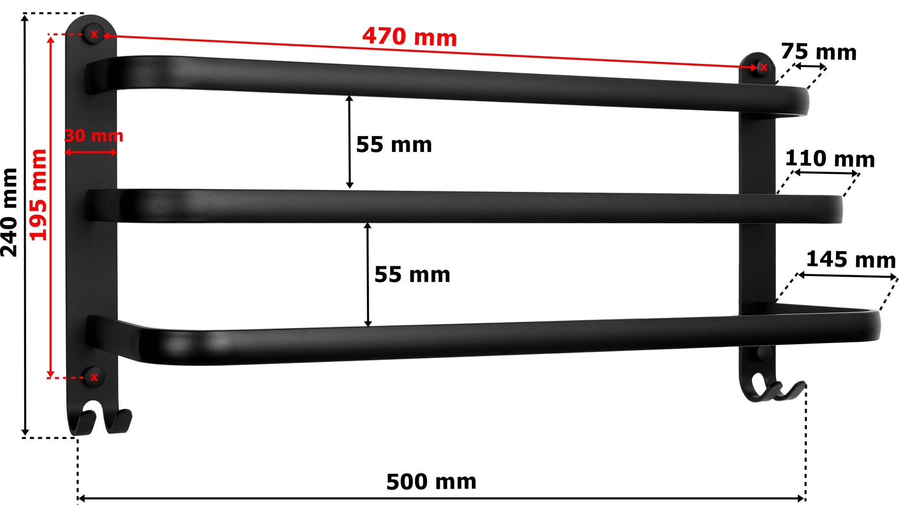 Athos pakaba 50 cm juoda palėpė цена и информация | Vonios kambario aksesuarai | pigu.lt