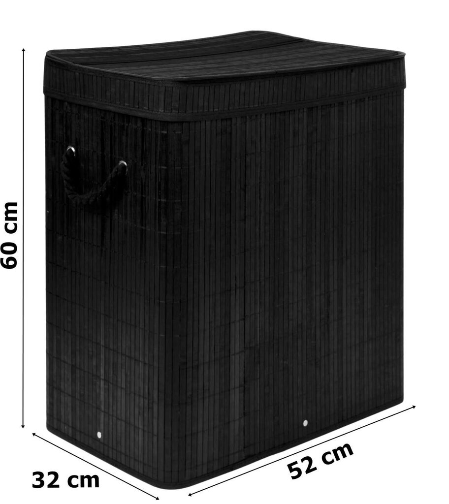 Bambuko skalbinių krepšys su dangčiu 100L juodas kaina ir informacija | Vonios kambario aksesuarai | pigu.lt