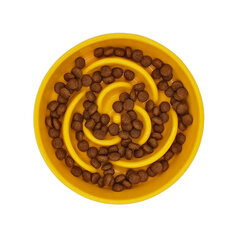 Gyvūnų lėto valgymo keramikinis dubenėlis Tailium, M, geltonas kaina ir informacija | Dubenėliai, dėžės maistui | pigu.lt