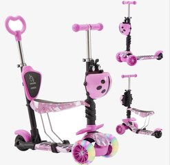 Triratis paspirtukas su sėdyne ir LED ratais, rožinis kaina ir informacija | Paspirtukai | pigu.lt