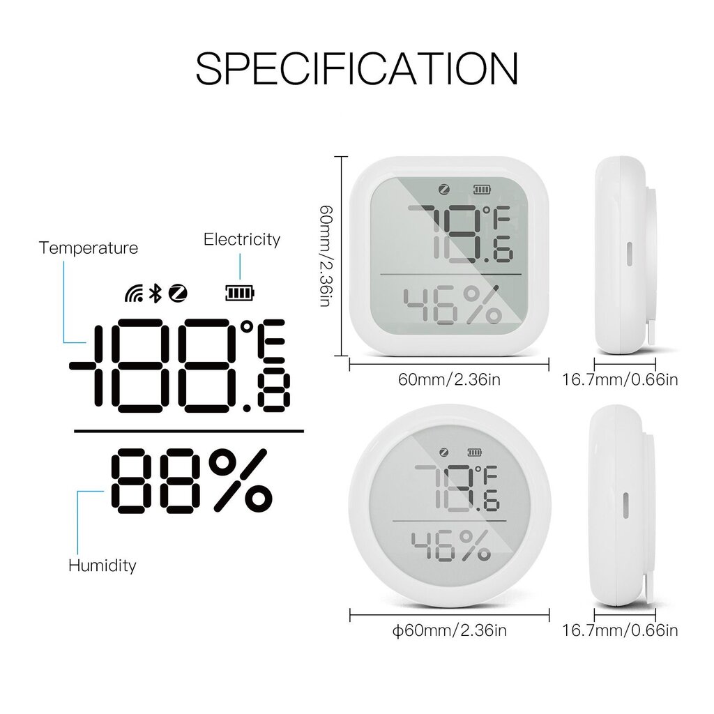 Smart temperatūros ir drėgmės jutikliai MoesHouse kaina ir informacija | Priedai šildymo įrangai | pigu.lt