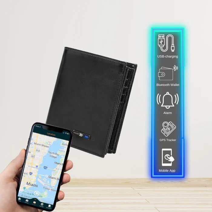 Bluetooth piniginė, SmartLb, juoda цена и информация | Vyriškos piniginės, kortelių dėklai | pigu.lt