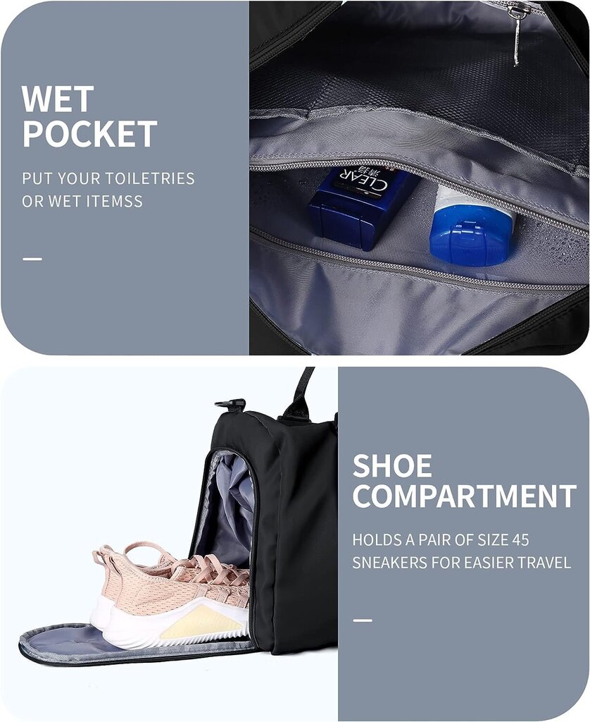 Sportinis krepšys su batų skyriumi, juodas kaina ir informacija | Kuprinės ir krepšiai | pigu.lt