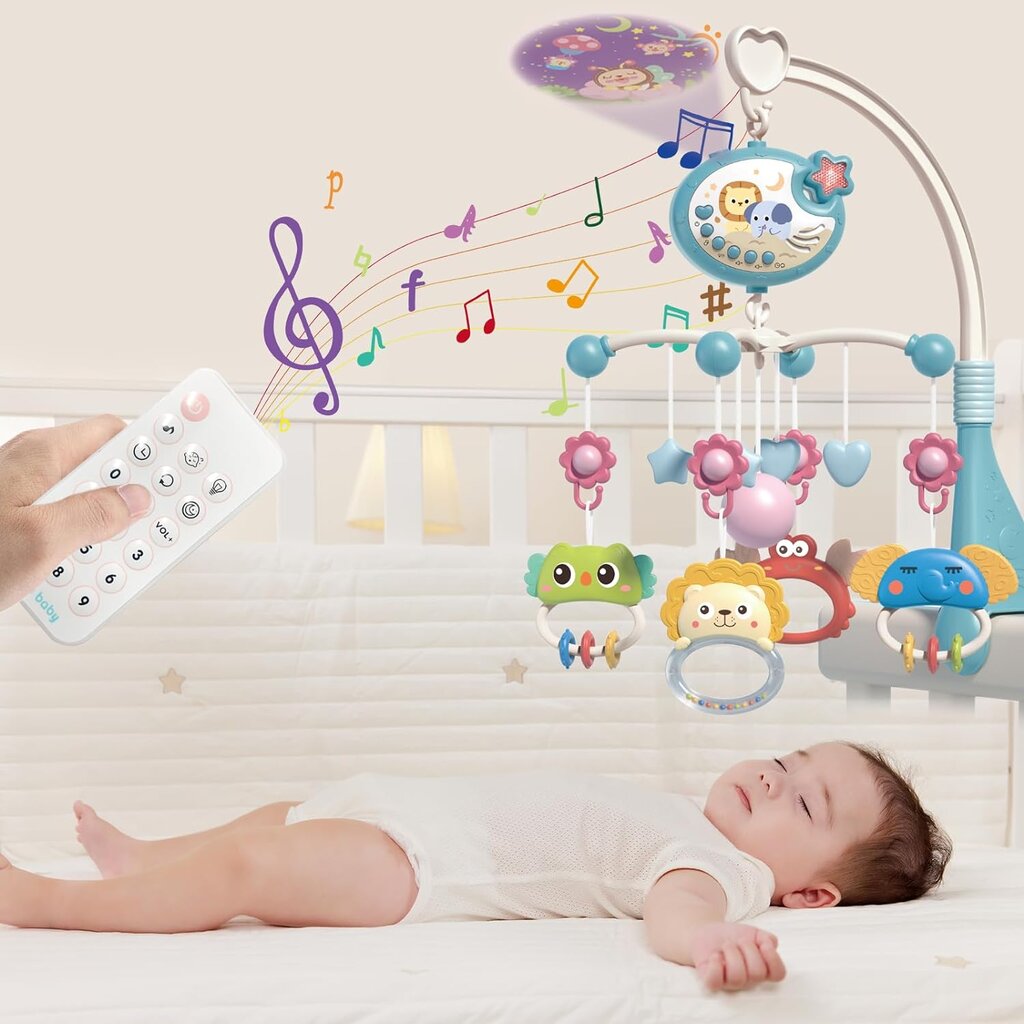 Karuselė kūdikio lovelei su nuotolinio valdymo pulteliu kaina ir informacija | Žaislai kūdikiams | pigu.lt