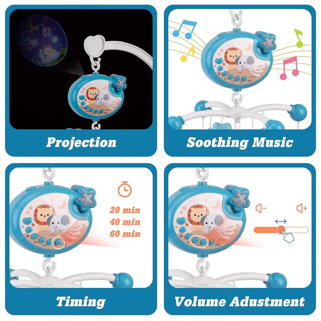 Vaikiškos lovelės karuselė su muzika ir šviesomis Beiying kaina ir informacija | Žaislai kūdikiams | pigu.lt
