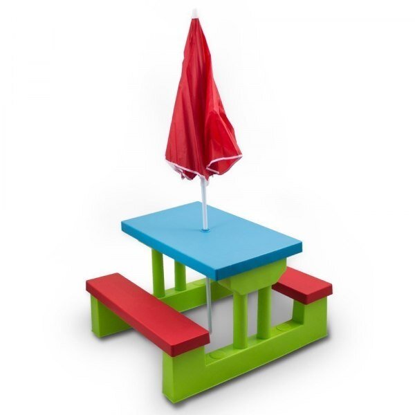 Vaikiškas stalas su suolais ir skėčiu, žalias kaina ir informacija | Vaikiški lauko baldai | pigu.lt