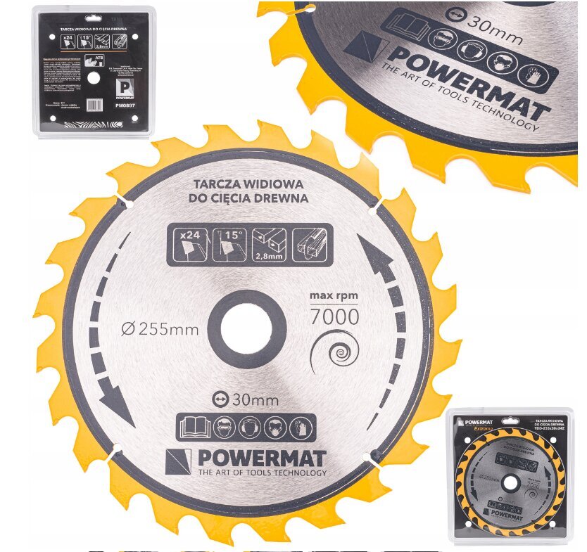 Medienos pjovimo diskas Powermat TDD-255x30x24Z, 255x30x2,8 mm цена и информация | Šlifuokliai | pigu.lt