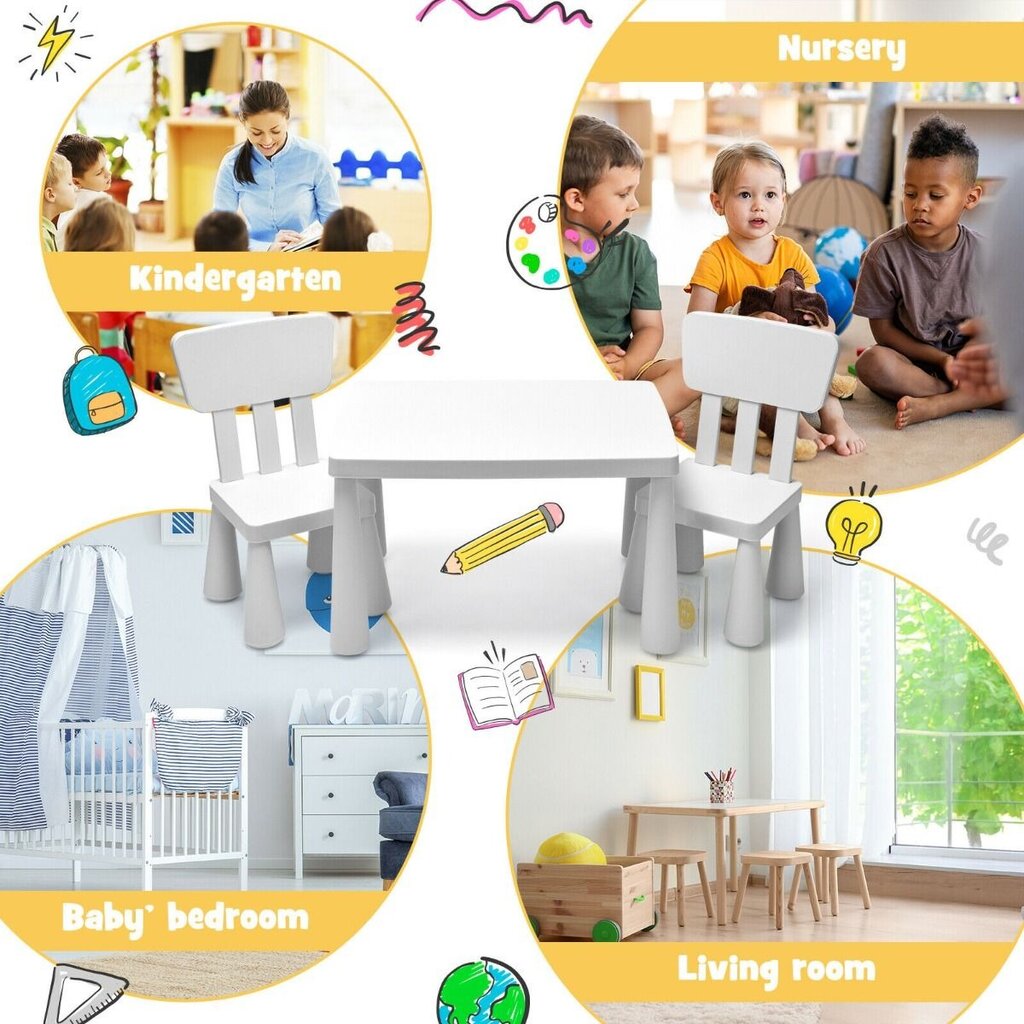 Vaikiškas stalo ir kėdžių komplektas Costway, baltas kaina ir informacija | Vaikiškos kėdutės ir staliukai | pigu.lt