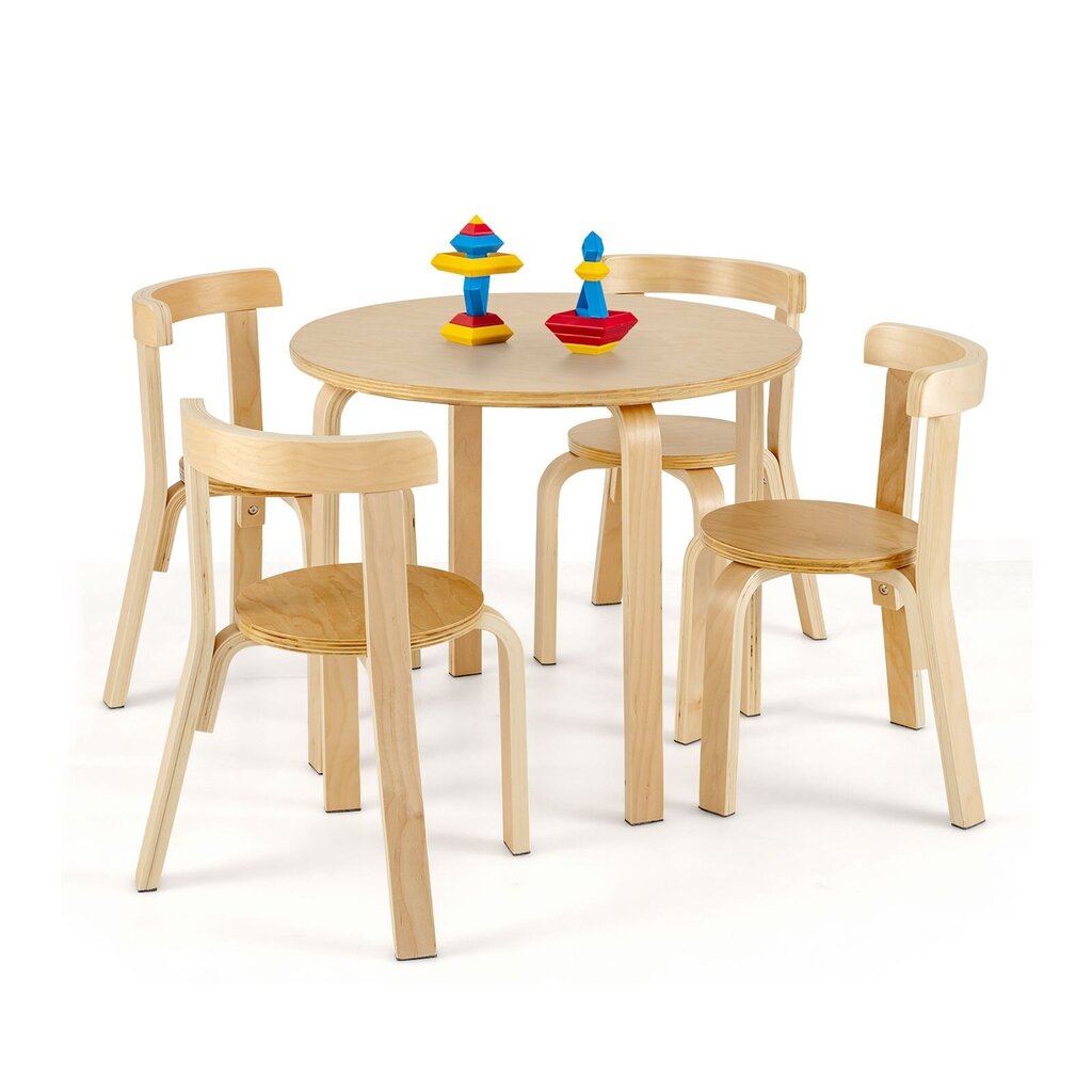 Vaikiškas stalas ir 4 kėdės Costway, rudas kaina ir informacija | Vaikiškos kėdutės ir staliukai | pigu.lt