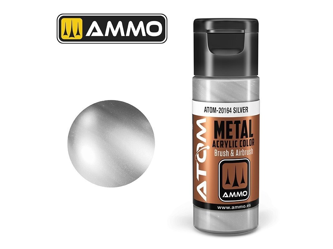 Akriliniai dažnai Ammo Mig Atom Metallic Silver, 20ml, 20164 kaina ir informacija | Piešimo, tapybos, lipdymo reikmenys | pigu.lt