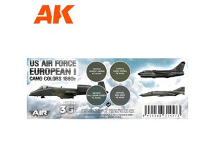 Akrilinių dažų rinkinys AK Interactive 3rd generation US Air Force European I Camo Colors 1980s, AK11749 цена и информация | Принадлежности для рисования, лепки | pigu.lt