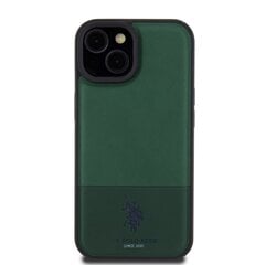 U.S. Polo PU Leather Mesh Pattern Double Horse Case for iPhone 15 Green цена и информация | Чехлы для телефонов | pigu.lt