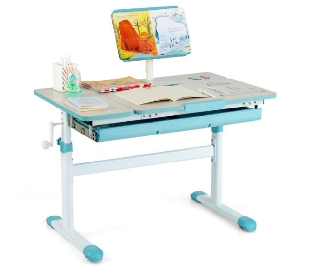 Vaikiškas stalas su pakreipiamu stalviršiu Costway, mėlynas kaina ir informacija | Vaikiškos kėdutės ir staliukai | pigu.lt