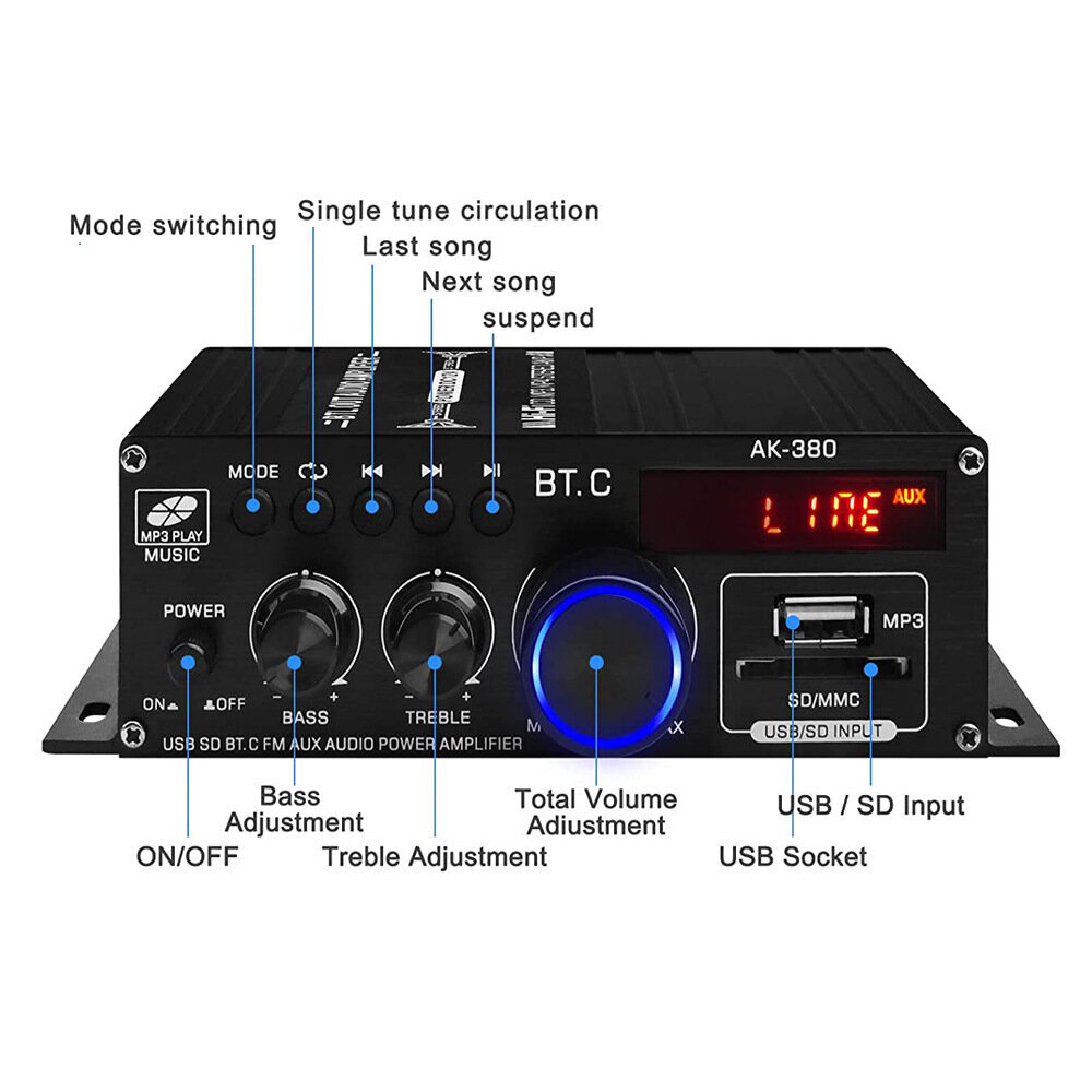 Amplifier AK-380 kaina ir informacija | Namų garso kolonėlės ir Soundbar sistemos | pigu.lt