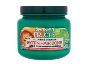 PLaukų kaukė Garnier Fructis Vitamin & Strength Biotin Hair Bomb, 320ml kaina ir informacija | Balzamai, kondicionieriai | pigu.lt