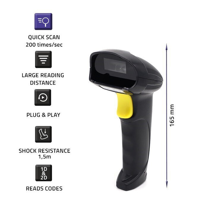 Qoltec Laser Barcode Scanner 50853 kaina ir informacija | Išmanioji technika ir priedai | pigu.lt