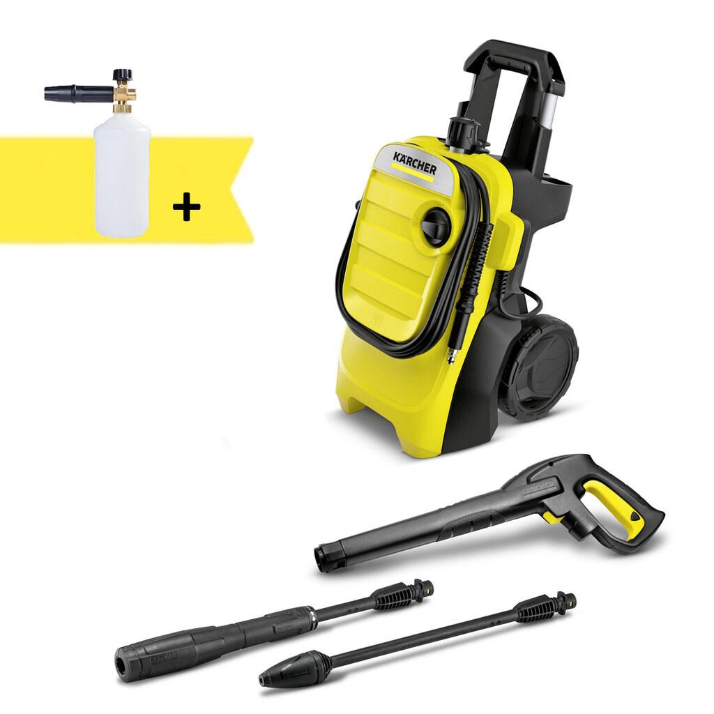 Aukšto slėgio plovimo įrenginys Karcher K 4 Compact + Putų generatorius kaina ir informacija | Plovimo įranga | pigu.lt