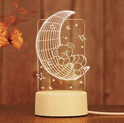 Geekeo 3D Настольная акриловая лампа, Луна с медвежонком, теплый белый цена и информация | Детские светильники | pigu.lt