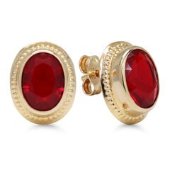 Auksiniai auskarai su ovaliu raudonu cirkonu ir apvadu kaina ir informacija | Auskarai | pigu.lt