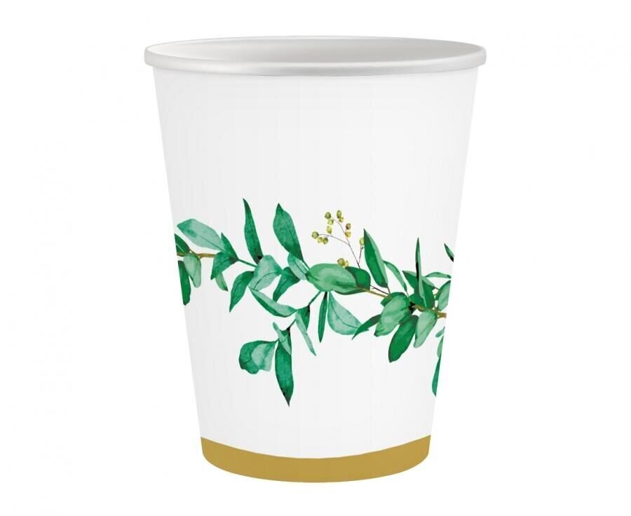 Popieriniai puodeliai Švęskite su šakelėmis, 6 vnt, 250 ml kaina ir informacija | Vienkartiniai indai šventėms | pigu.lt