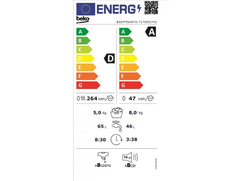 Beko B5DFT58447W kaina ir informacija | Skalbimo mašinos | pigu.lt