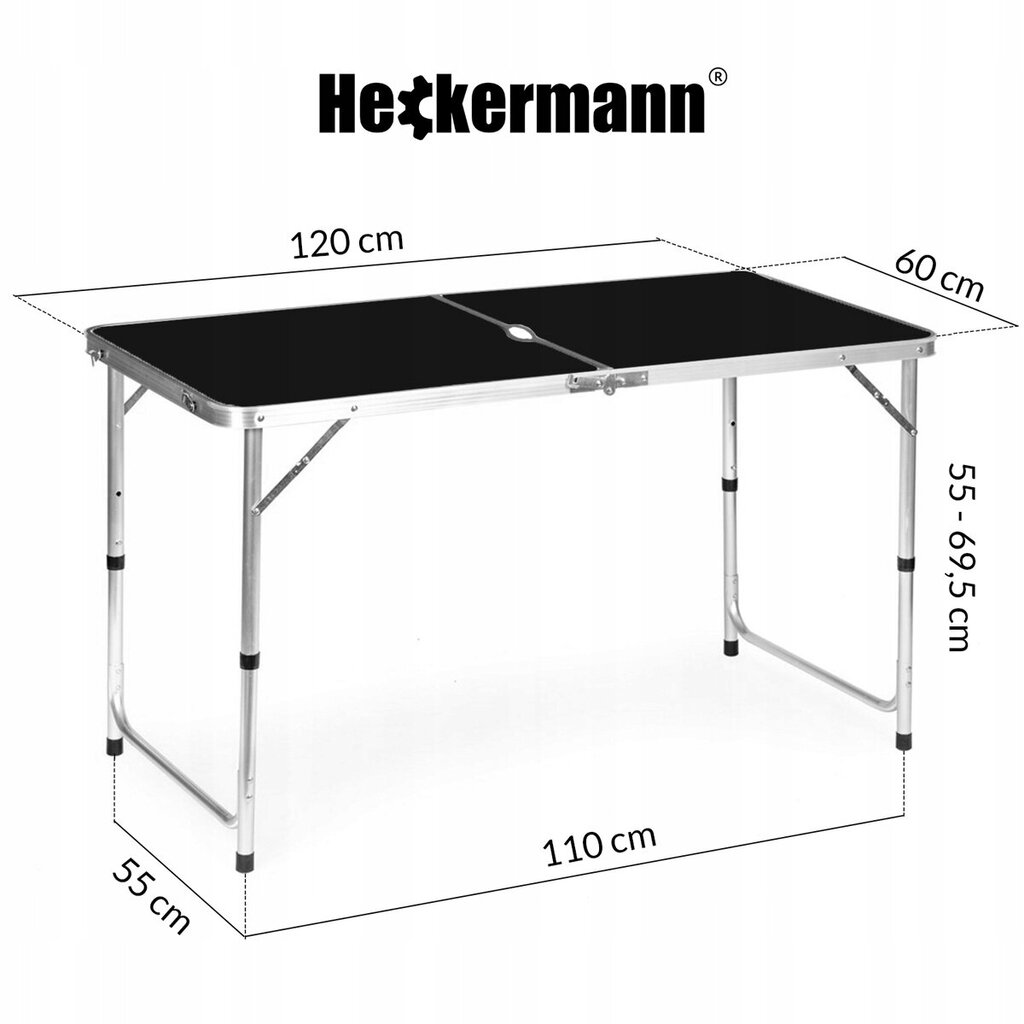 Sulankstomas kempingo stalas su kėdėmis Heckermann, 60 x 120 x 69.5 cm, juodas kaina ir informacija | Turistiniai baldai | pigu.lt