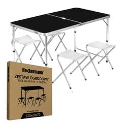 Sulankstomas kempingo stalas su kėdėmis Heckermann, 60 x 120 x 69.5 cm, juodas kaina ir informacija | Turistiniai baldai | pigu.lt