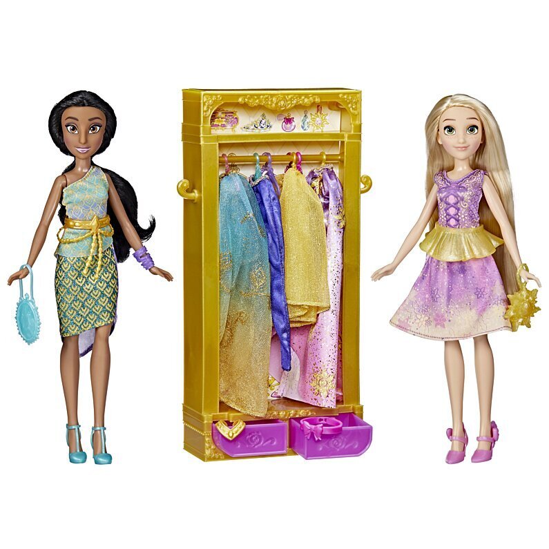 Lėlės Jasmine ir Rapunzel su drabužių ir aksesuarų spinta Disney Princess Ultimate Fashions Wardrobe kaina ir informacija | Žaislai mergaitėms | pigu.lt