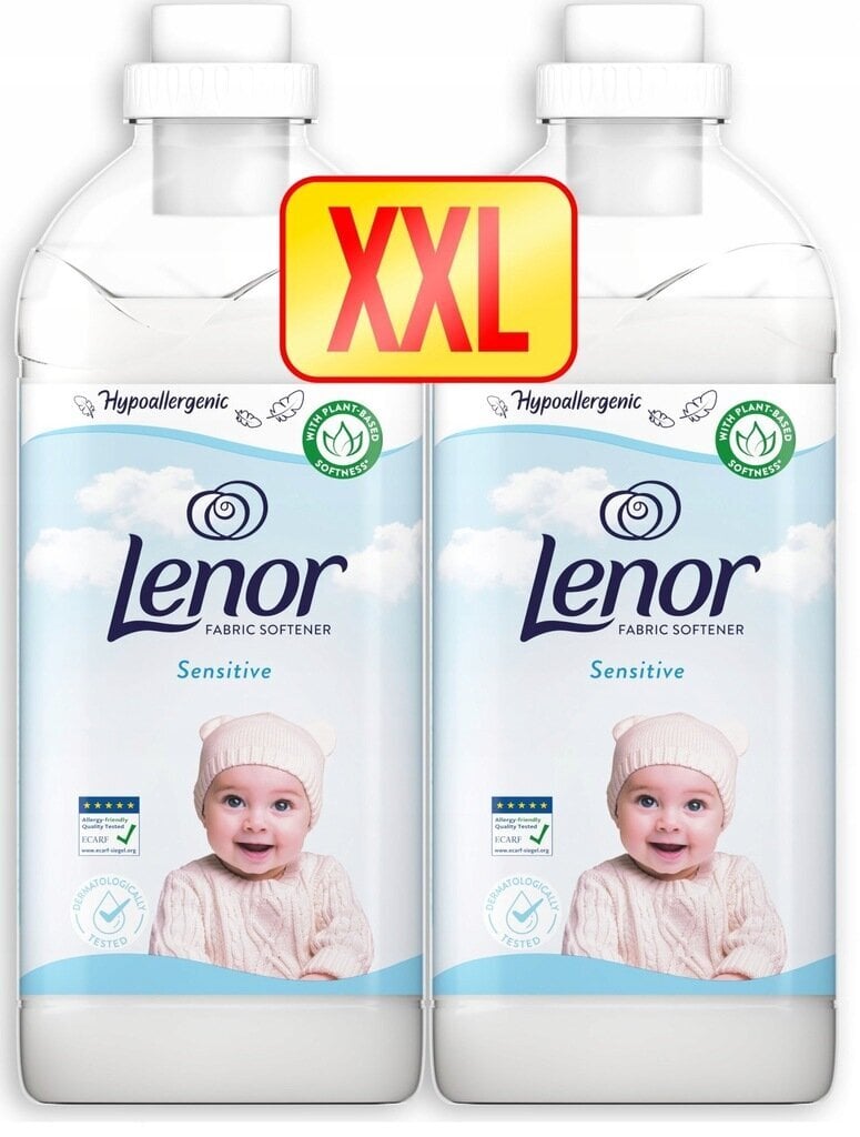 Lenor skalbinių minkštiklis Sensitive, 2x1,23 l цена и информация | Skalbimo priemonės | pigu.lt