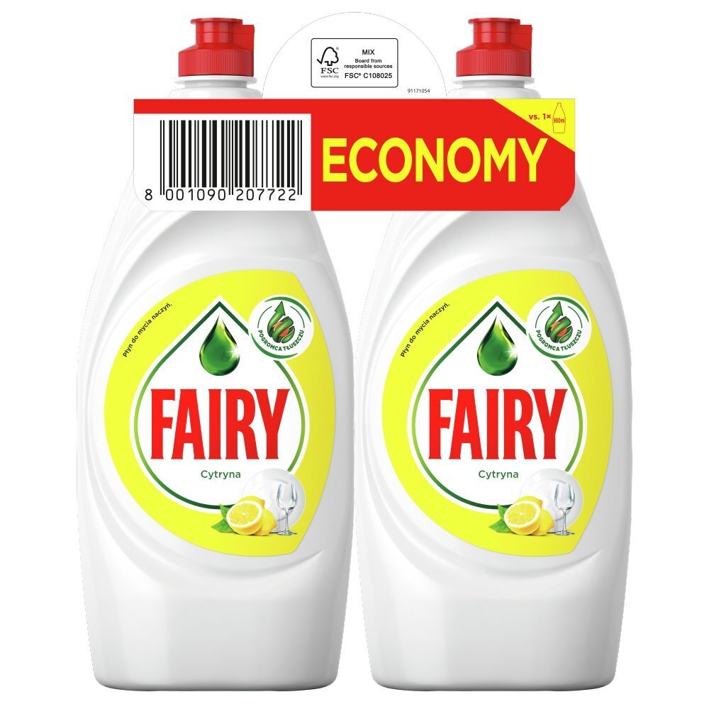 Fairy indų ploviklis Lemon, 2 x 900 ml цена и информация | Indų plovimo priemonės | pigu.lt