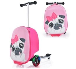 Детский чемодан и самокат 2 в 1 со светодиодными колесами Costway, собака цена и информация | Чемоданы, дорожные сумки  | pigu.lt