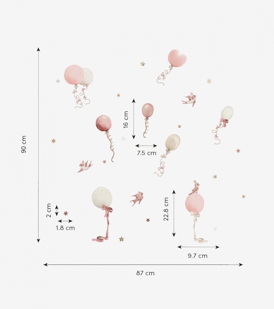 Vaikiškas interjero lipdukas Rožiniai balionai цена и информация | Interjero lipdukai | pigu.lt