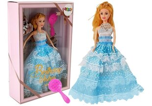 Lėlė su mėlyna suknele ir plaukų šepečiu Lean Toys, 28cm kaina ir informacija | Žaislai mergaitėms | pigu.lt