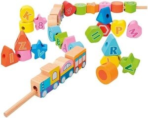 Деревянный поезд WOOMAX с буквами, 35 предметов цена и информация | Игрушки для мальчиков | pigu.lt
