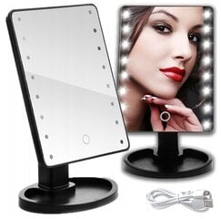 Kosmetinis veidrodis su padidinimu ir 16 LED diodų, juodas kaina ir informacija | Kosmetinės, veidrodėliai | pigu.lt