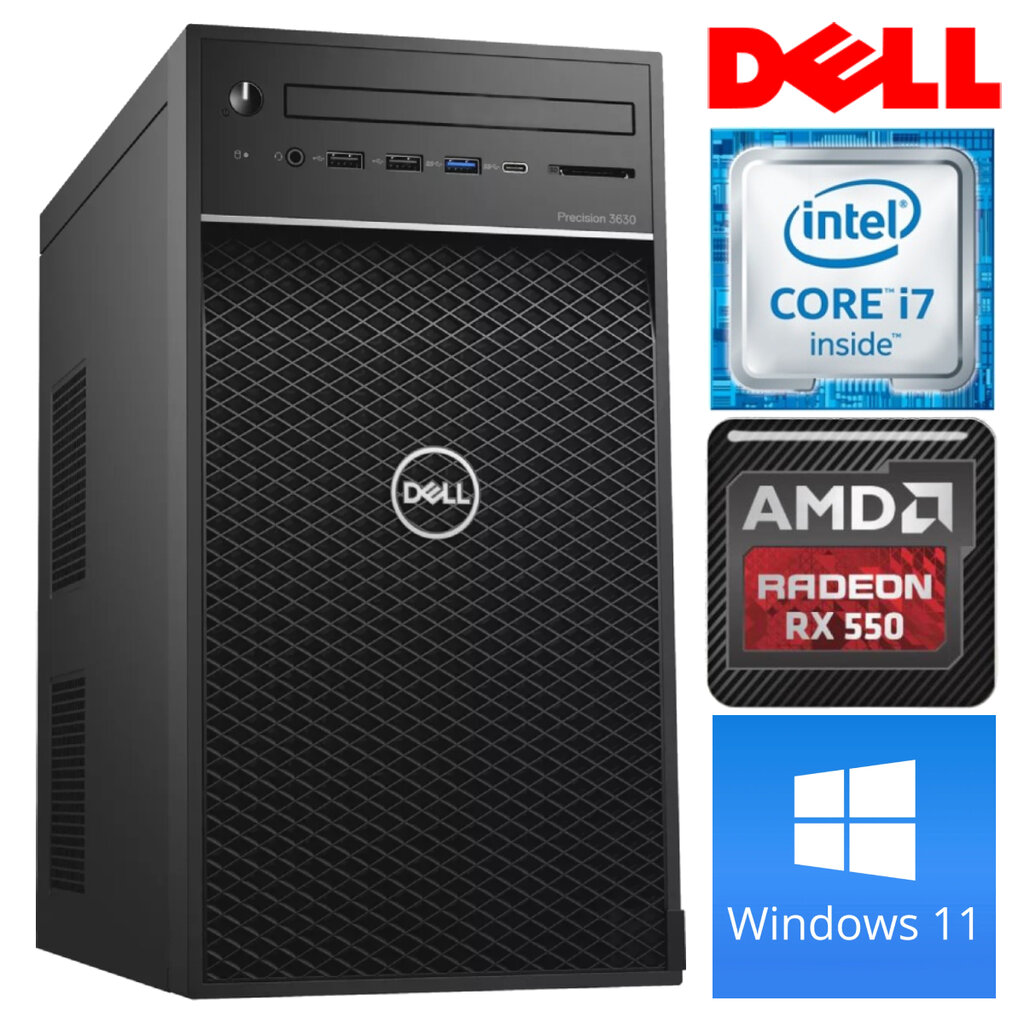 DELL 3630 Tower i7-8700K 8GB 256SSD M.2 NVME RX550 4GB WIN11Pro kaina ir informacija | Stacionarūs kompiuteriai | pigu.lt