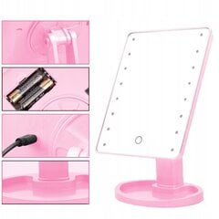Kosmetinis veidrodis su padidinimu ir 16 LED diodų, rožinis цена и информация | Косметички, косметические зеркала | pigu.lt