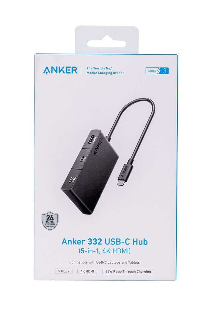 Anker 332 Vielinis USB 3.2 Gen 1 (3.1 Gen 1) Type-C Juoda kaina ir informacija | Adapteriai, USB šakotuvai | pigu.lt