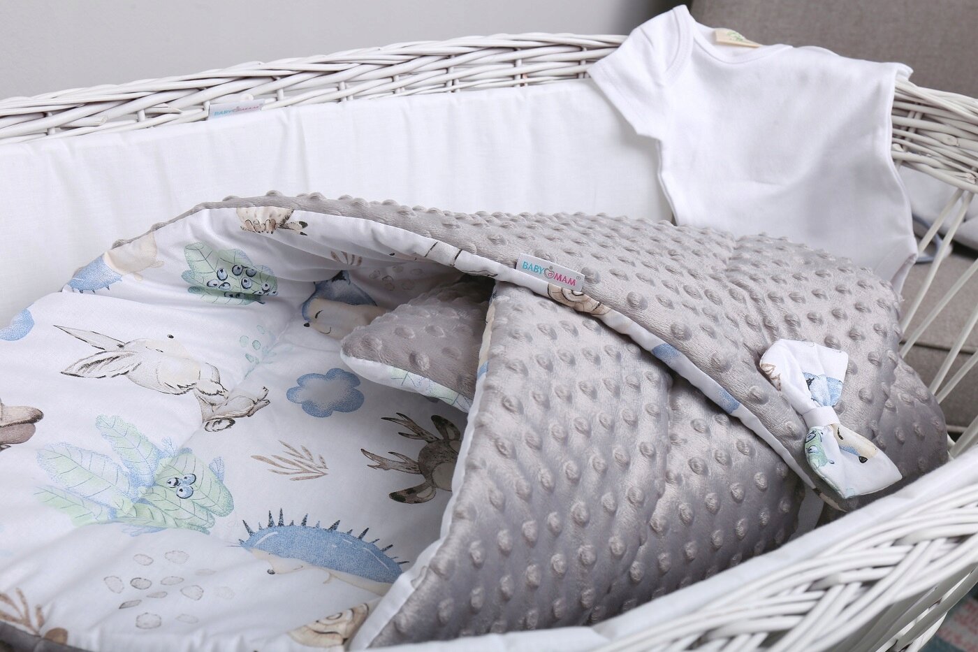 Dvipusis kūdikio vokelis - antklodė Babymam, 80x80 cm, pilka/balta цена и информация | Vokeliai, miegmaišiai, pagalvės | pigu.lt