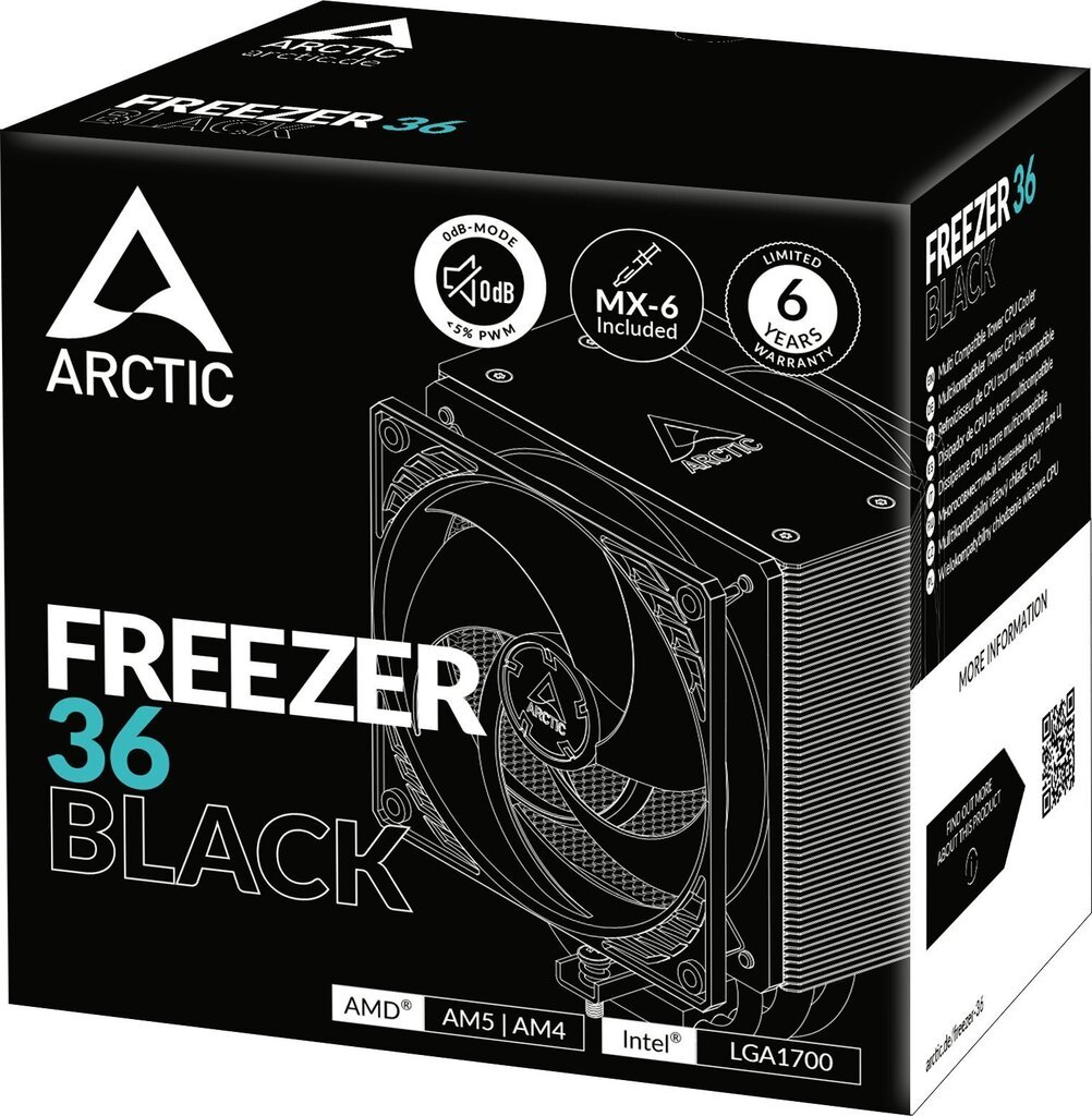 Arctic Freezer 36 Black ACFRE00123A kaina ir informacija | Procesorių aušintuvai | pigu.lt