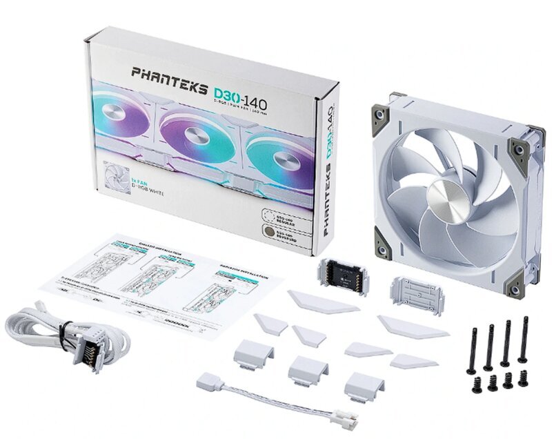 Phanteks D30 PWM Reverse Airflow D-RGB PH-F140D30R_DRGB_PWM_WT01 цена и информация | Kompiuterių ventiliatoriai | pigu.lt