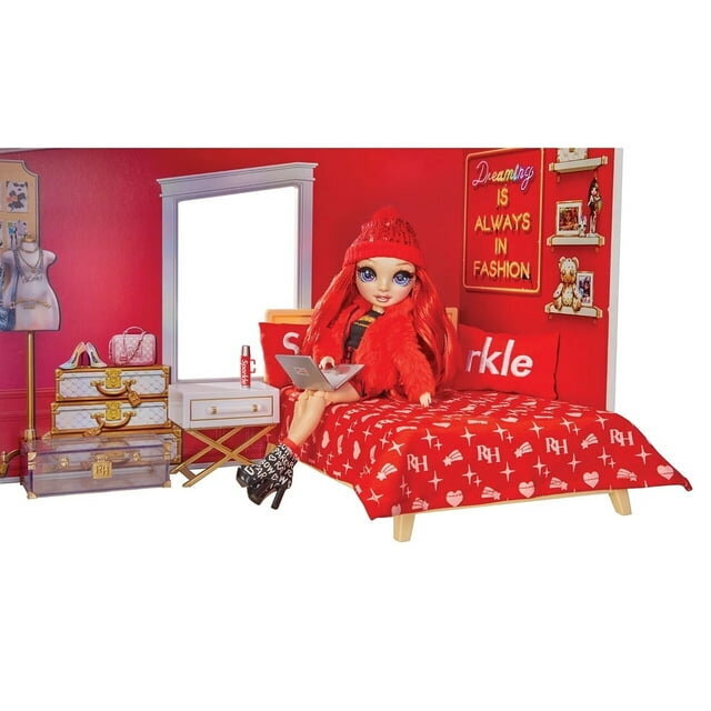 Lėlių miegamojo žaidimų rinkinys su lėle Rainbow High Dorm Ruby’s Bedroom, raudonas kaina ir informacija | Žaislai mergaitėms | pigu.lt