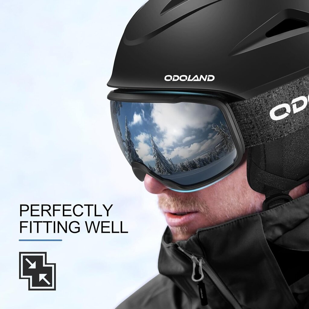 Slidinėjimo šalmo komplektas su akiniais Odoland, juodas kaina ir informacija | Slidinėjimo šalmai | pigu.lt
