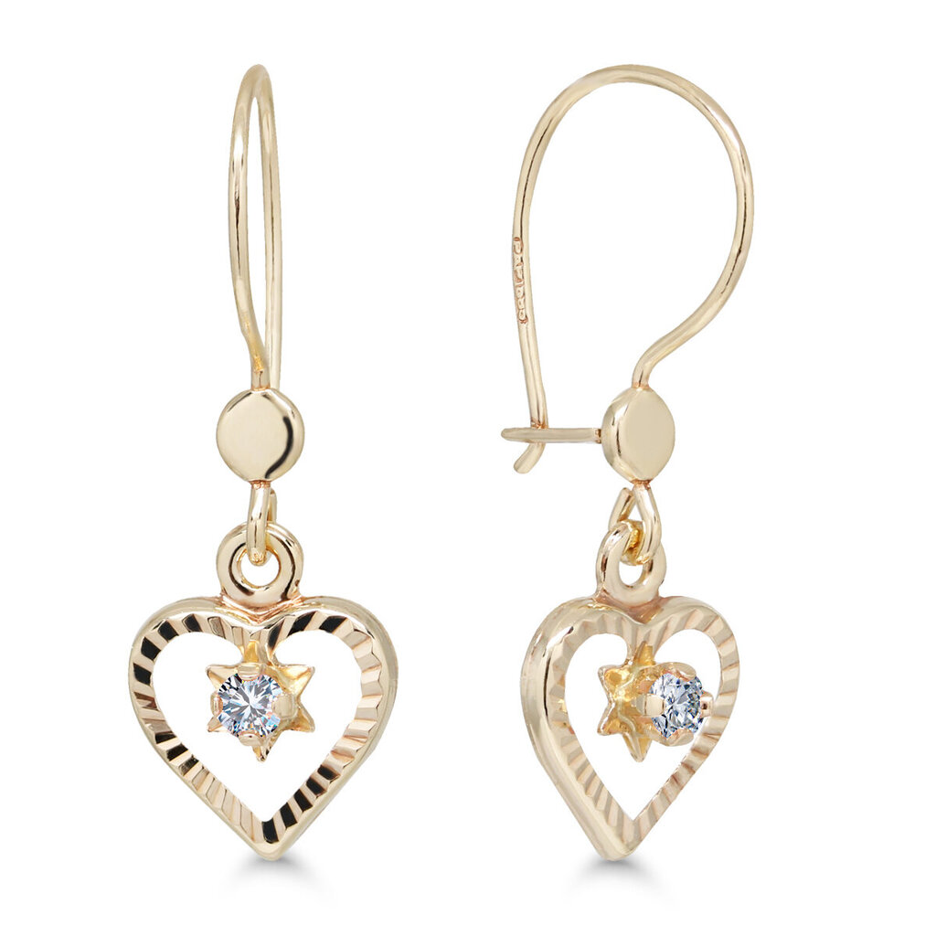 Moteriški auksiniai kabantys širdies auskarai su deimantais цена и информация | Auskarai | pigu.lt