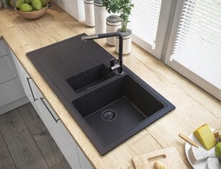 Granito kriauklė virtuvės maišytuvas sifonas juodas kaina ir informacija | Virtuvinės plautuvės | pigu.lt