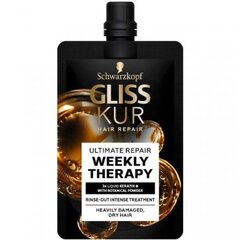 Маска для волос Schwarzkopf Gliss Kur, Ultimate Repair Weekly Therapy, восстанавливающая, 50 мл цена и информация | Средства для укрепления волос | pigu.lt